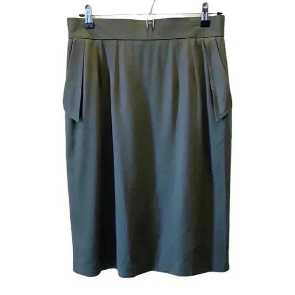 Vintage Wool Pencil Skirt Side Pockets Lined Green Size 10 - Picture 2 of 16